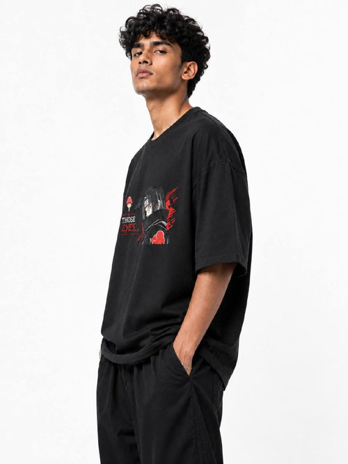 Itachi Uchiha Embroidery Unisex Oversized T-Shirt Black | 240 GSM Cotton