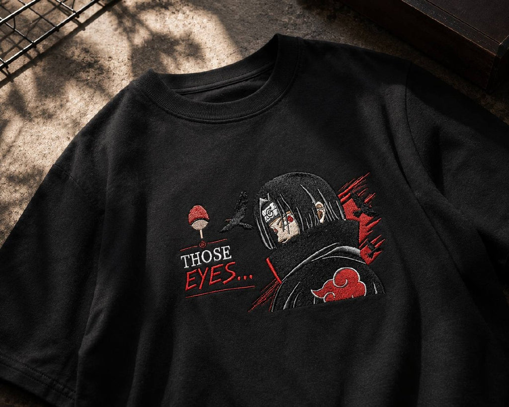 Itachi Uchiha Embroidery Unisex Oversized T-Shirt Black | 240 GSM Cotton