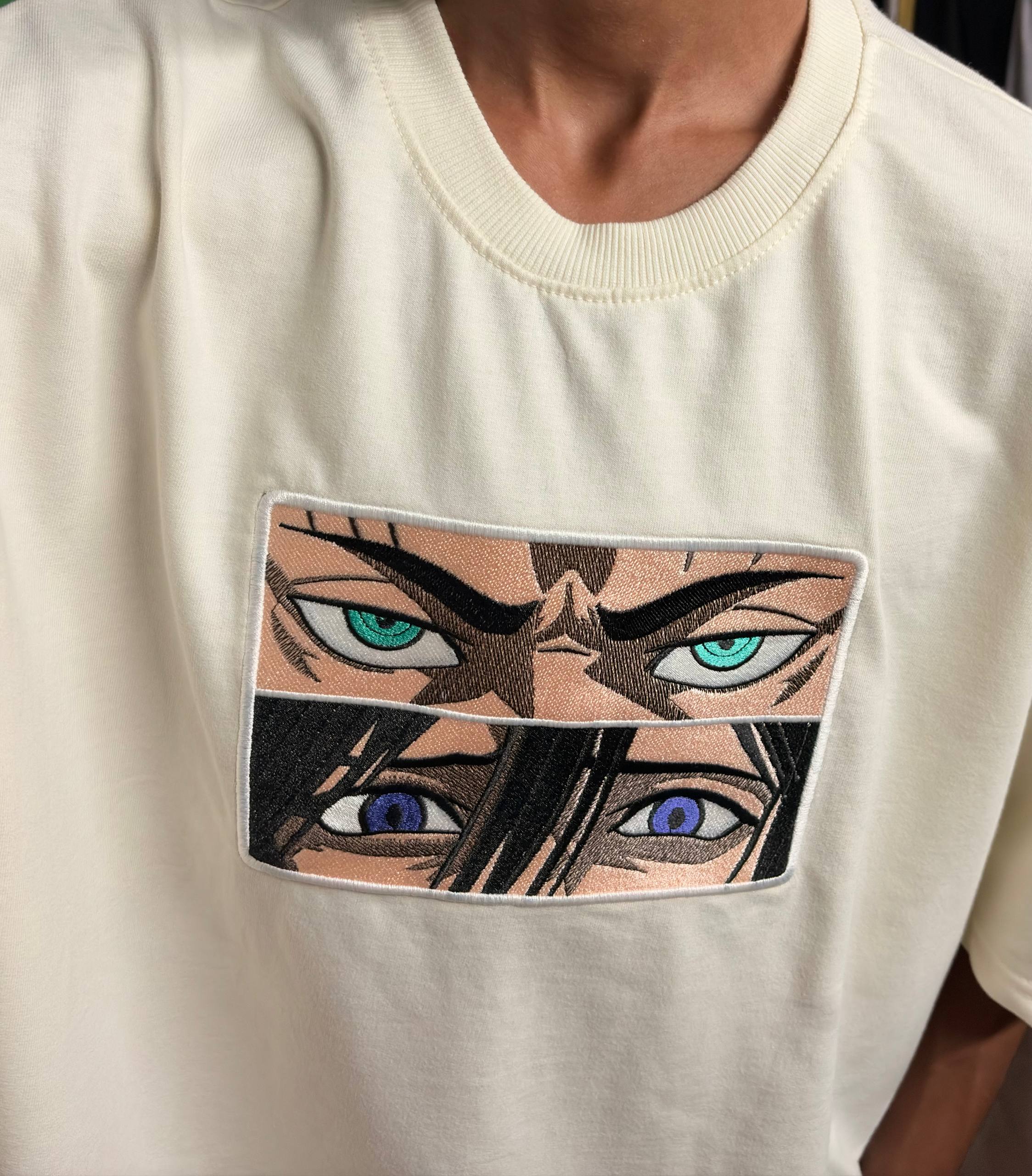 Eren & Mikasa Eyes Embroidery Unisex Oversized T-Shirt Off White | 240 GSM Cotton