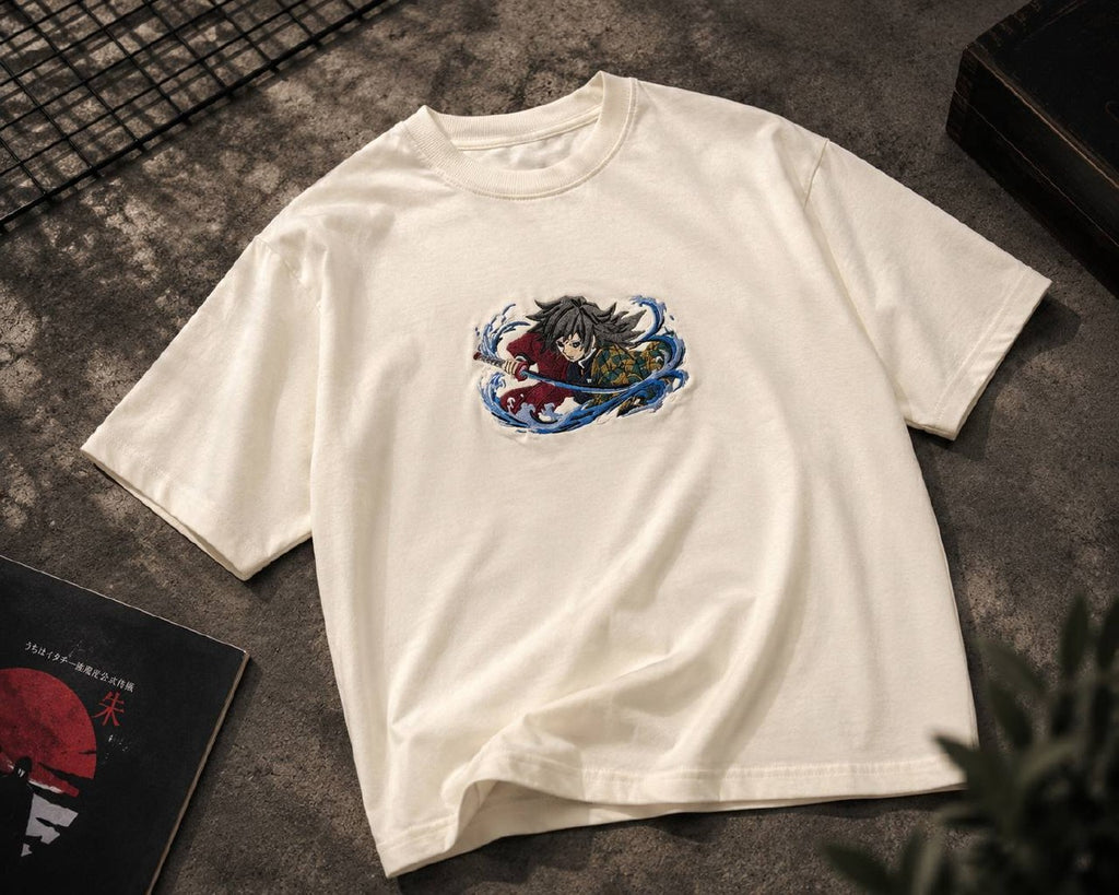 Unisex Giyu Tomioka Embroidered Oversized T-Shirt | 240 GSM Pure Cotton