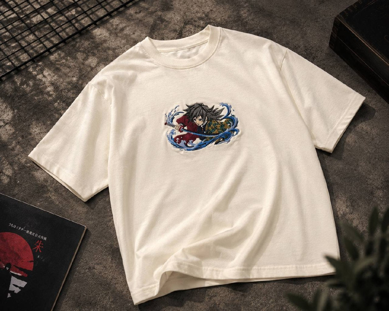 Unisex Giyu Tomioka Embroidered Oversized T-Shirt | 240 GSM Pure Cotton