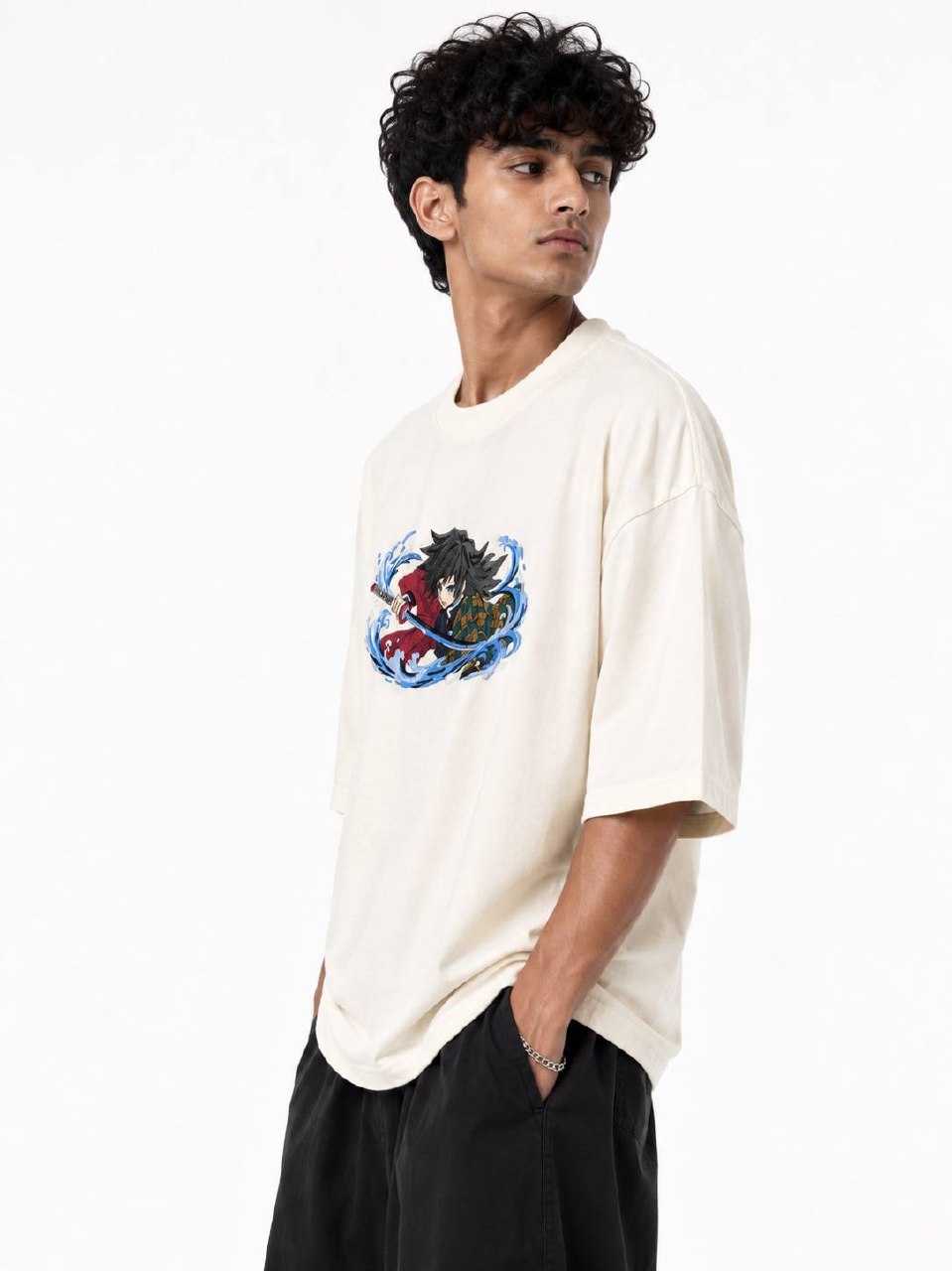Unisex Giyu Tomioka Embroidered Oversized T-Shirt | 240 GSM Pure Cotton